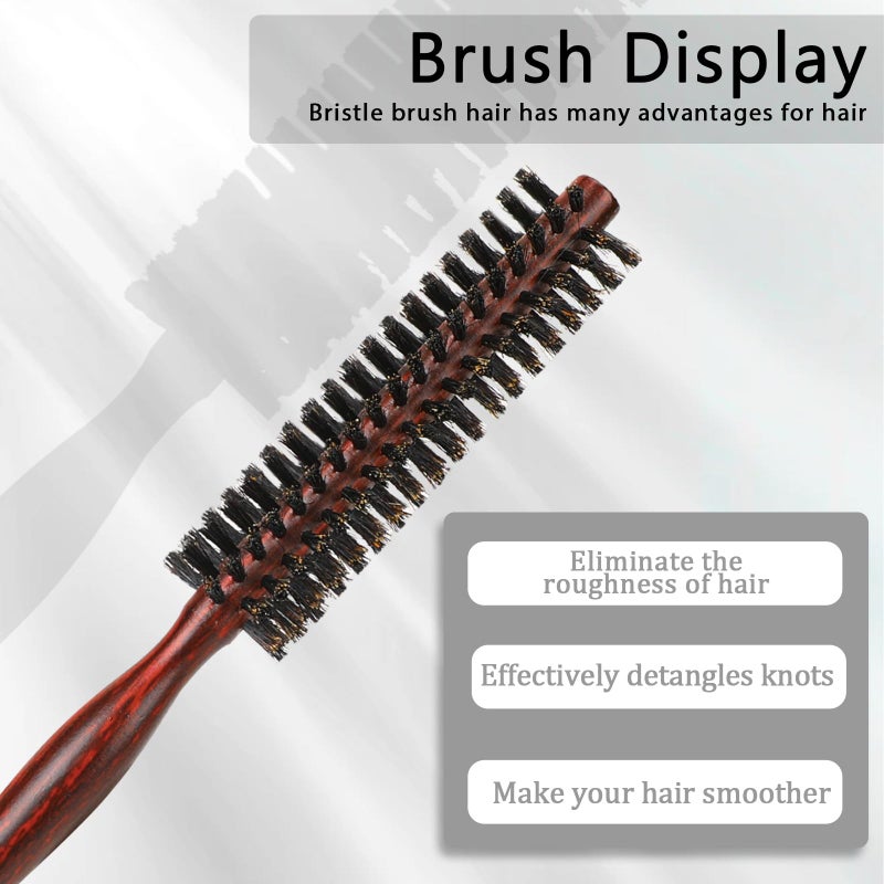 Styquenzer Small Round Brush for Short Hair, Mini Natural Soft Boar Bristle Hair Brush Portable Travel Size Circular Hairbrush for Women Styling Smoothing, Detangling - Image 3